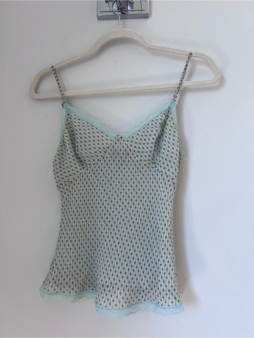 Express Mint Green Printed Lace-Trim Cami silk